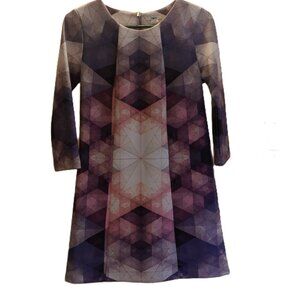 Bar III Geometric Print Dress | Long Sleeve | Purple Pink Abstract | Size
